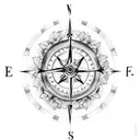 old compass with flowers and dates tattoo design idea