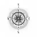 old compass with flowers and dates tattoo design idea