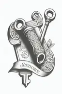 A tattoo of a vintage key with a scroll of historical text wrapped around it, representing the client's passion for history tattoo design idea