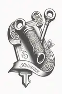 A tattoo of a vintage key with a scroll of historical text wrapped around it, representing the client's passion for history tattoo design idea