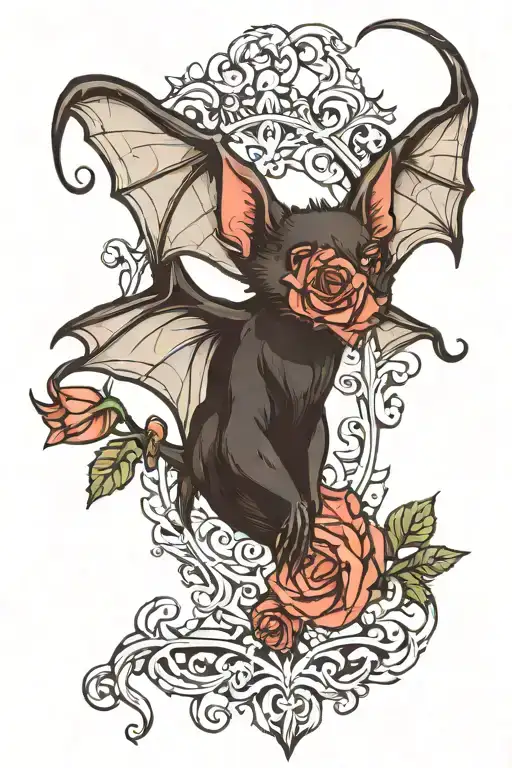 Vampire Bat with Gothic Filigree with a rose tattoo design idea