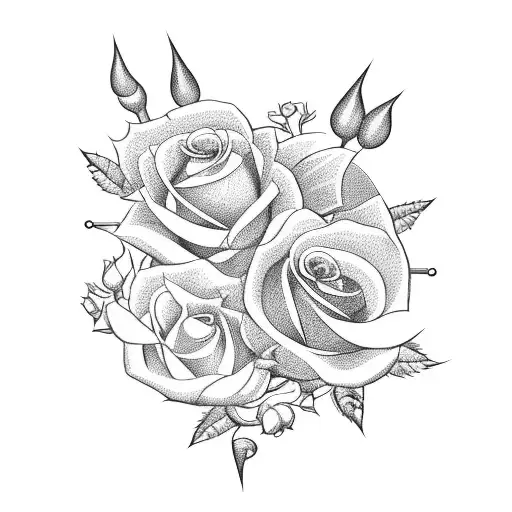 thin sword with roses and thorns going through it  tattoo design idea