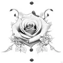 thin sword with roses and thorns going through it  tattoo design idea