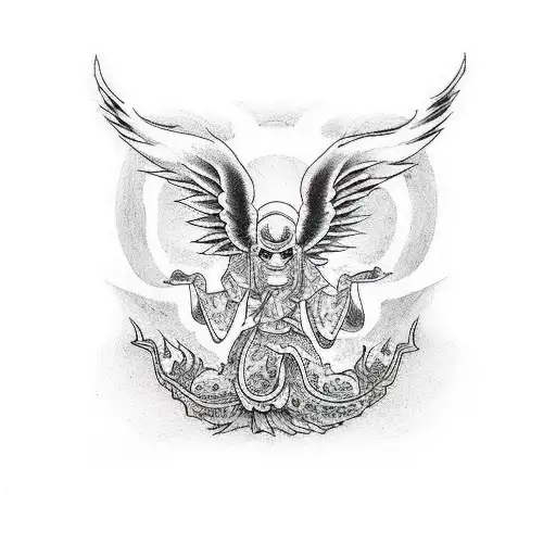 Witch with angels and demons' wing tattoo design idea