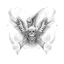 Witch with angels and demons' wing tattoo design idea