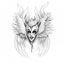 Witch with angels and demons' wing tattoo design idea