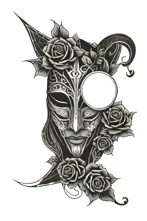 vejigante mask surrounded by roses  tattoo design idea