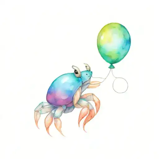 baby crab holding balloon floating tattoo design idea