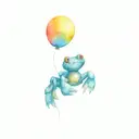 baby crab holding balloon floating tattoo design idea