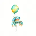 baby crab holding balloon floating tattoo design idea
