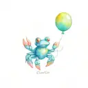 baby crab holding balloon floating tattoo design idea