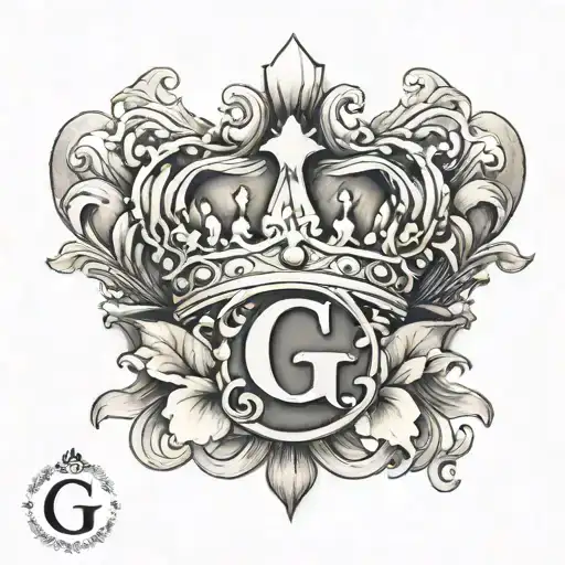 Initial G with princess crown tattoo design idea