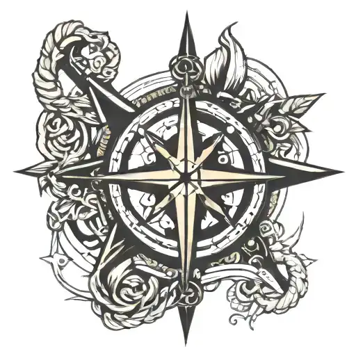 anchor cross surrounded by a compass rose tattoo design idea