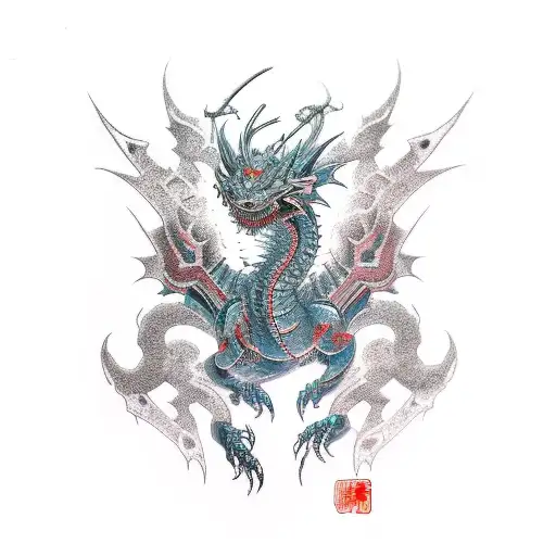 cyberpunk dragon  tattoo design idea