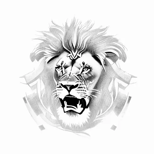 A powerful lion leading a group of soldiers, symbolizing the client's role as a military officer and their commitment to protecting their family and friends. tattoo design idea