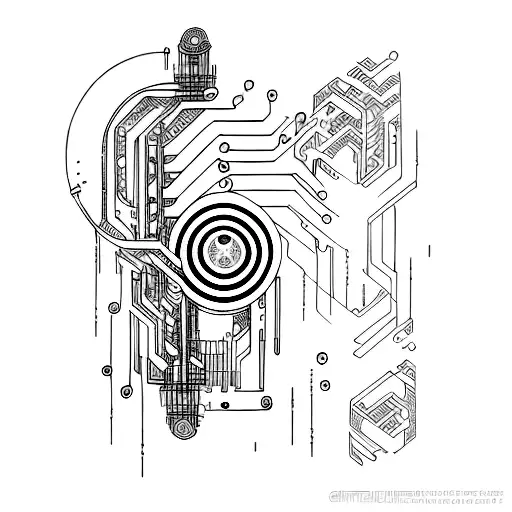Cyberpunk or cybernetic arm lines tattoo design idea