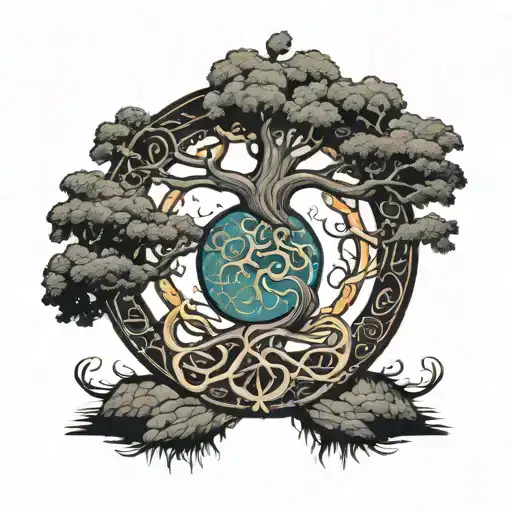 ouroboros around the tree of life tattoo design idea