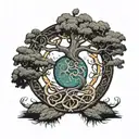 ouroboros around the tree of life tattoo design idea