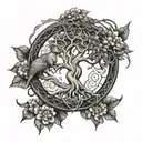 ouroboros around the tree of life tattoo design idea