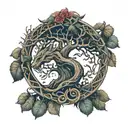 ouroboros around the tree of life tattoo design idea
