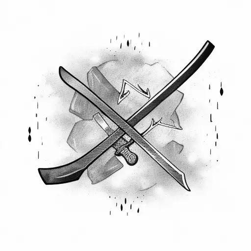 sword and two hockey sticks crossing each other tattoo design idea