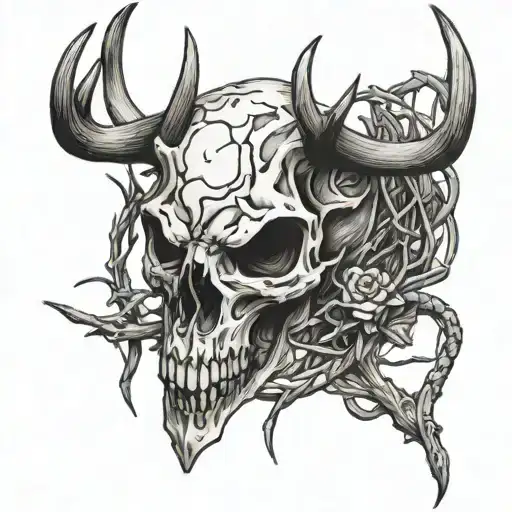 barbed wire wrap  and deer skull tattoo design idea