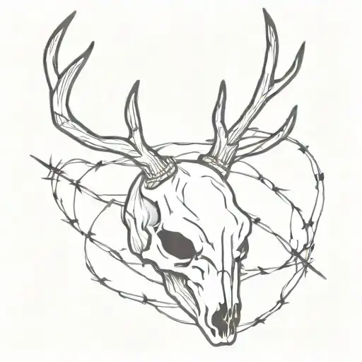 barbed wire wrap  and deer skull tattoo design idea