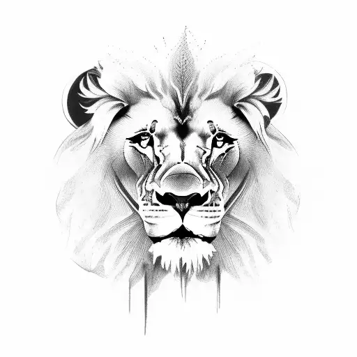 lion et lionne avec arbre de vie tattoo design idea