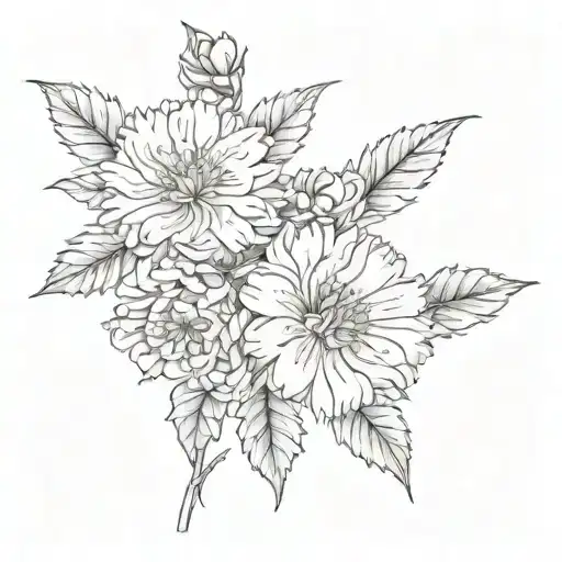 Carnation, Aster, Chrysanthemum, Holly Berry fine line tattoo tattoo design idea