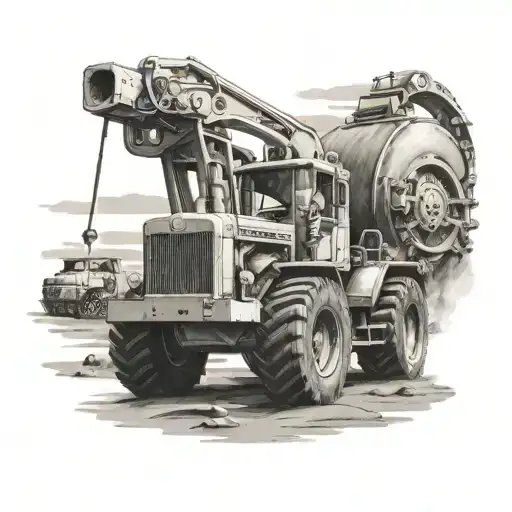 Create a tattoo featuring a heavy equipment operator operating machinery with a background of Texas scenery tattoo design idea