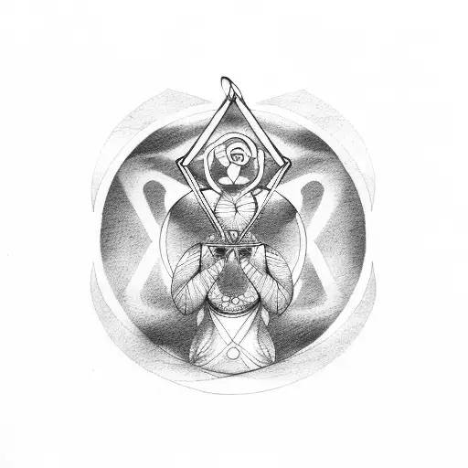 woman holding weight scale with gemini sign and aries sign tattoo design idea