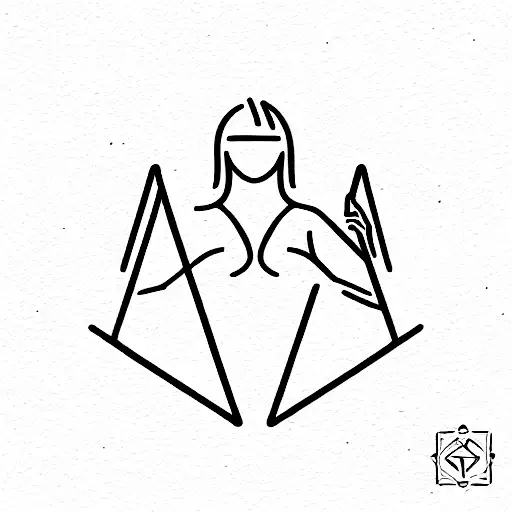 woman holding weight scale with gemini sign and aries sign tattoo design idea