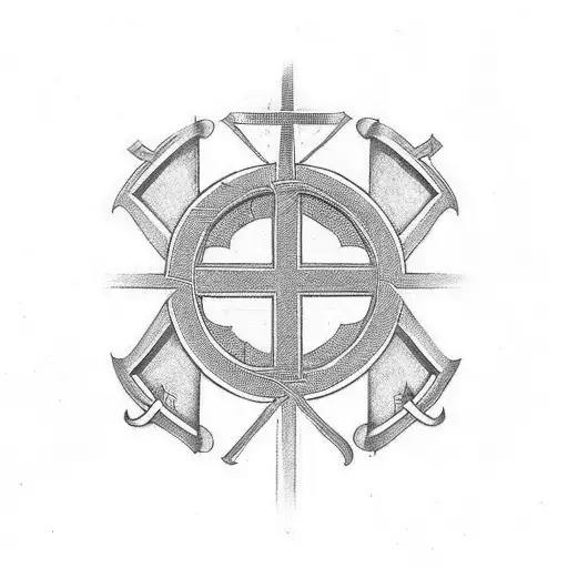 Christian Cross with two banners in one of which is the roman number for 712 and in the other the word fraternitas  tattoo design idea