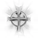 Christian Cross with two banners in one of which is the roman number for 712 and in the other the word fraternitas  tattoo design idea