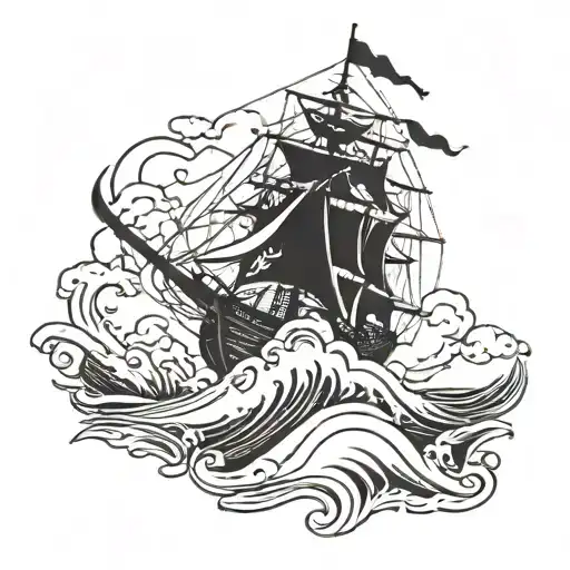 pirate ship sailing through stormy seas tattoo design idea