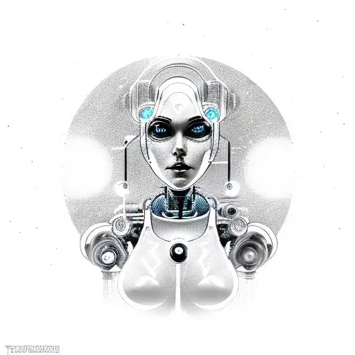 Sexy Futuristix Woman Robot in the center of the universe tattoo design idea