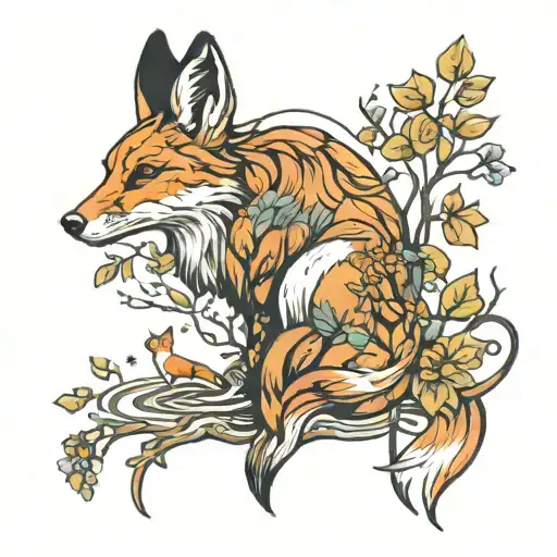 forest river fox roebuck hare tattoo design idea