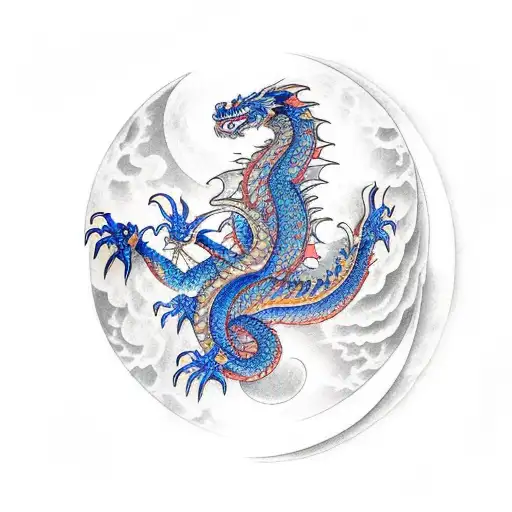 Dragon with a moon behind it  tattoo design idea