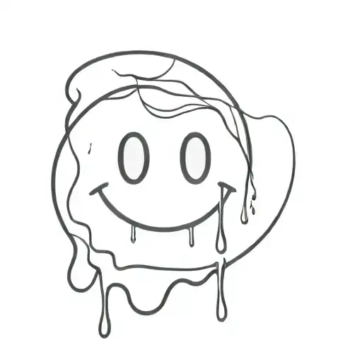 hand drawn trippy smiley face melting tattoo design idea