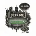 A football stadium at night with the lights shining and the client's favorite phrase 'Bet on me' glowing in neon colors tattoo design idea