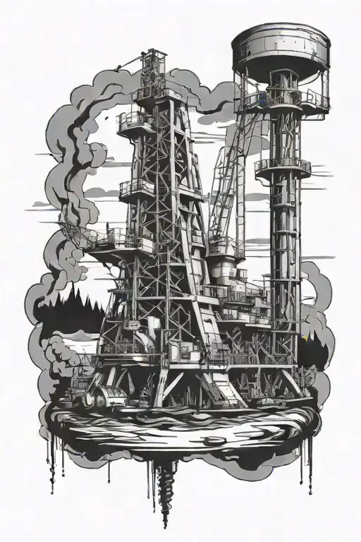 drilling rig subtly integrated tattoo design idea
