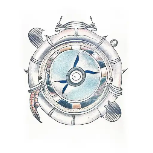 ship steering wheel with a shrimp and cod inside of it tattoo design idea
