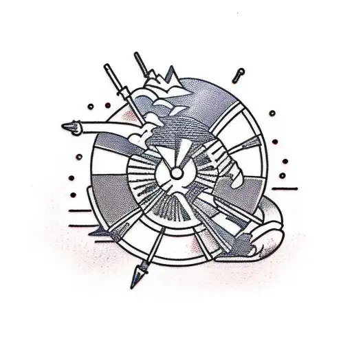 Traditional style tattoo of a DJ spinning records on a mountain peak tattoo design idea