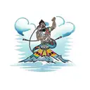 Traditional style tattoo of a DJ spinning records on a mountain peak tattoo design idea