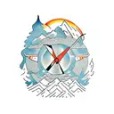 Traditional style tattoo of a DJ spinning records on a mountain peak tattoo design idea