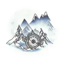 Traditional style tattoo of a DJ spinning records on a mountain peak tattoo design idea