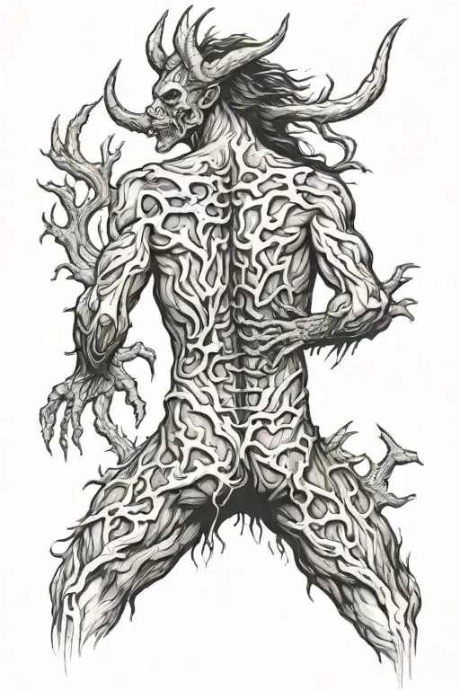 Wendigo back side tattoo design idea
