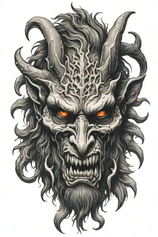 Wendigo half oni mask tattoo design idea