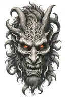 Wendigo half oni mask tattoo design idea