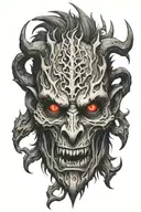 Wendigo half oni mask tattoo design idea
